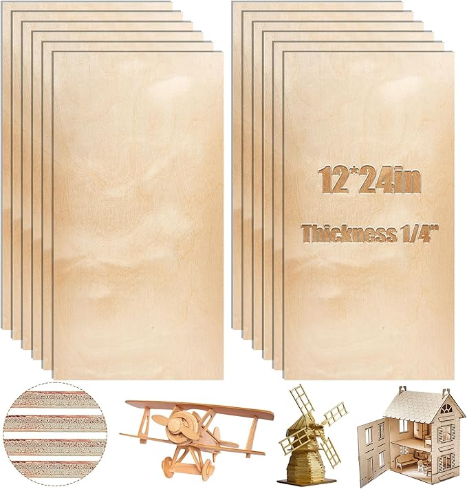 Juexica 24 Pcs 6 mm Birch Plywood 12 x 24 x 1/4 Inches Craft Wood Unfinished Plywood Sheets for DIY Projects Wood Engraving Burning Drawing Painting Laser Projects