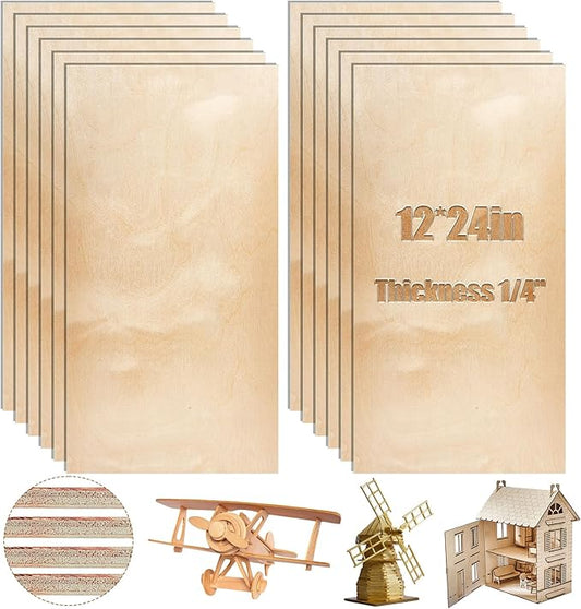 Juexica 24 Pcs 6 mm Birch Plywood 12 x 24 x 1/4 Inches Craft Wood Unfinished Plywood Sheets for DIY Projects Wood Engraving Burning Drawing Painting Laser Projects